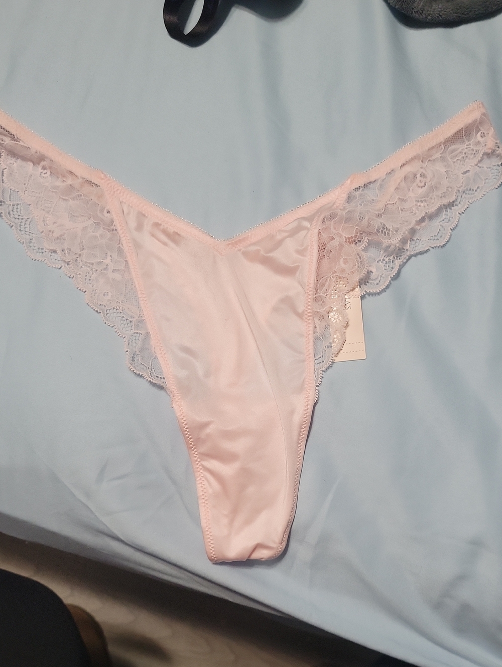 Victoria's Secret Pale Pink Lace-Trim Thong